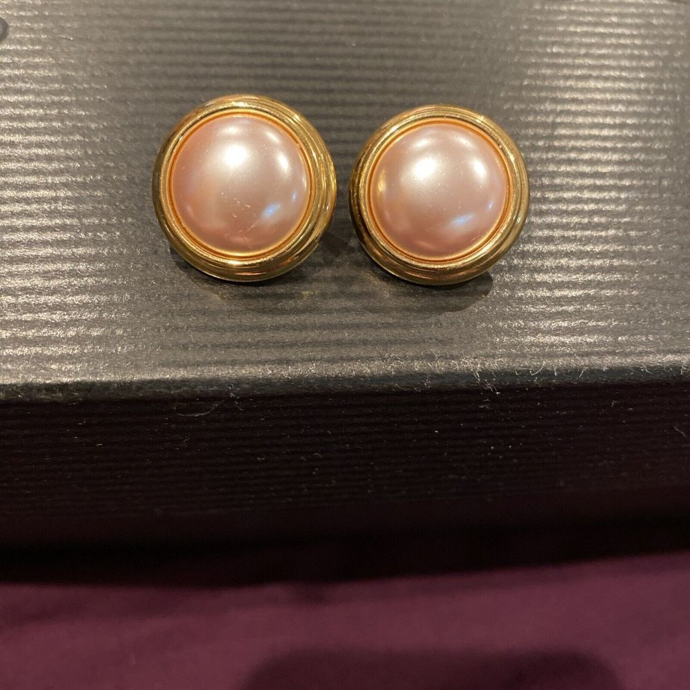 Vintage Monet Gold Tone Button Earrings Clip On